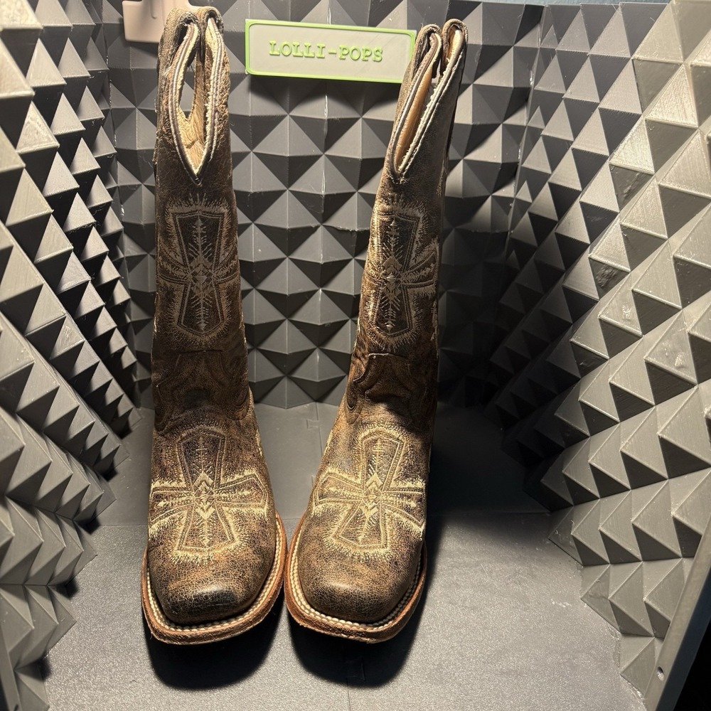 Circle G Distressed Leather Brown Crackle / Bone Cross Size 6 Boots L 5195